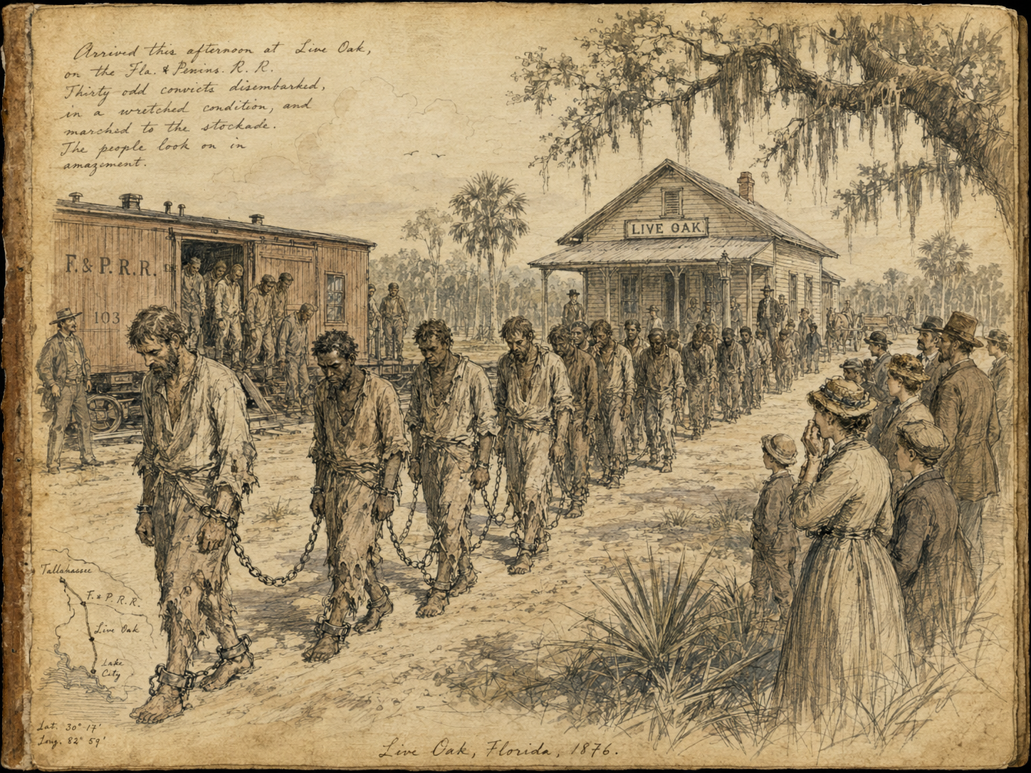 Illustration of a railroad convict procession